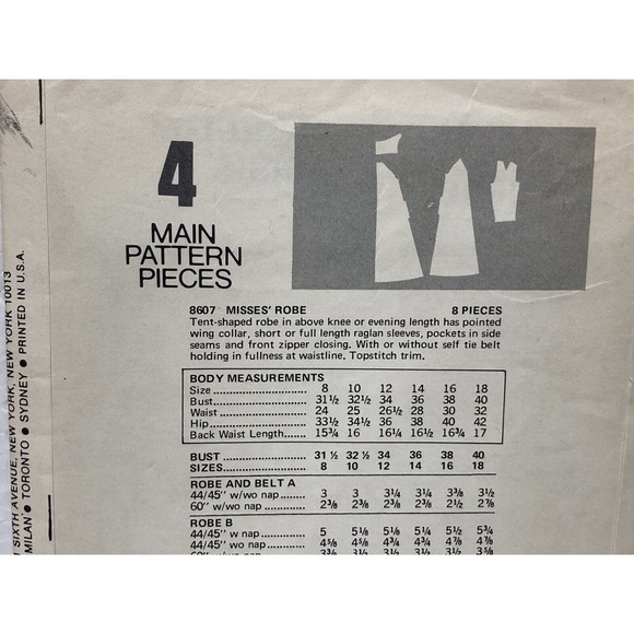 Very Easy Vogue 8607 Misses Tent Shaped Robe Sewing Pattern Size 12 - Picture 5 of 6